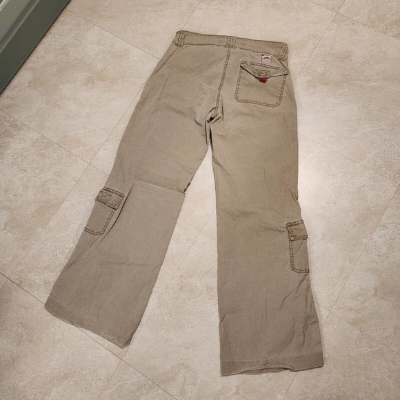 VTG Z Cavaricci Womens Size 5 Utility Cargo Pants Zip Pockets Beige Streetwear - Picture 15 of 16